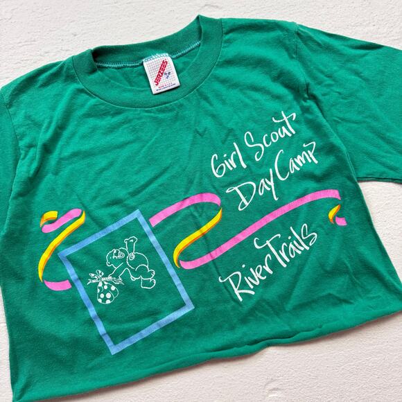 Reworked Vintage 90s Girl Scout Crop Tee Green Jerzees USA, Size Small - Picture 2 of 5